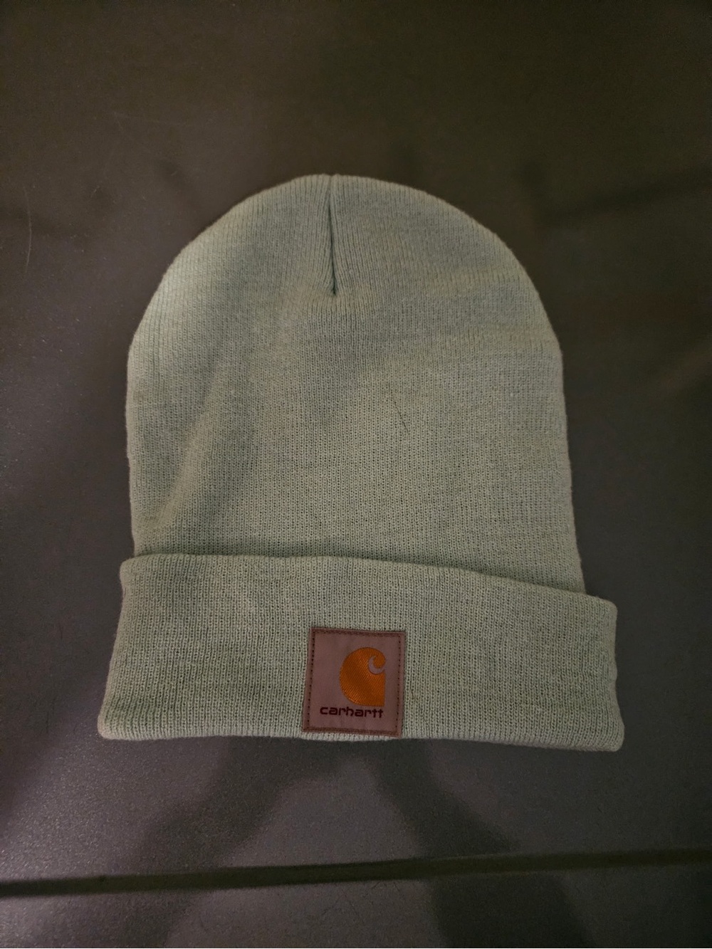 Carhartt Fold-Over Beanie in Sage Green with Logo Patch